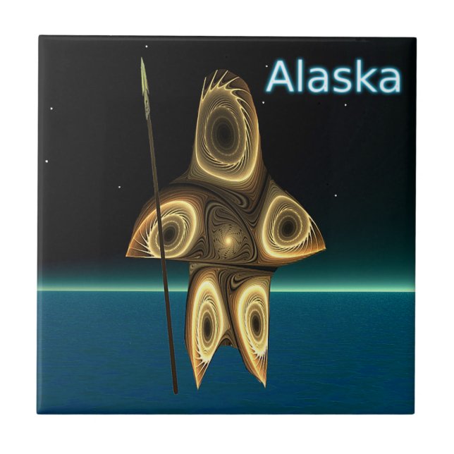 Azulejo De Cerâmica Fractal Inuit Hunter (Frente)