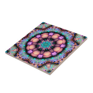 Azulejo De Cerâmica Fractal Mandala Floral Psicodélico