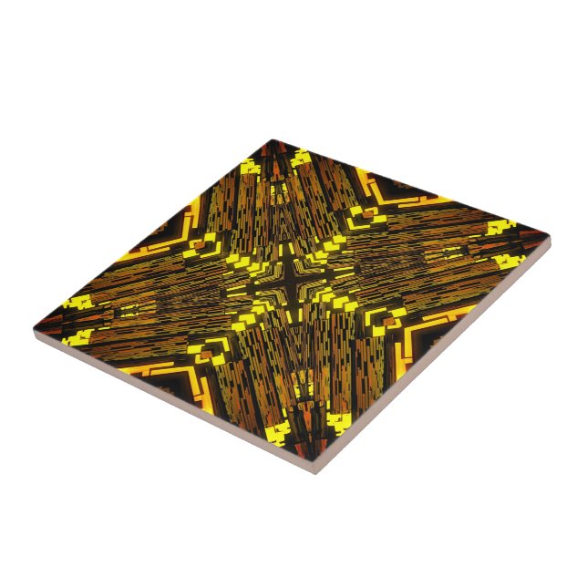 Azulejo De Cerâmica Fractal Preto Verde Amarelo abstrato - Ouro (Lateral)