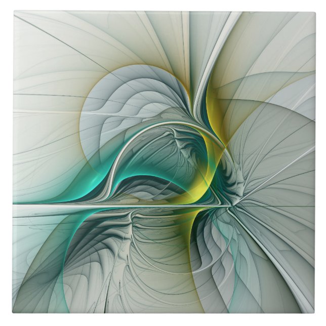 Azulejo De Cerâmica Fractal Teal De Turquoise Com Ouro Hipnótico (Frente)