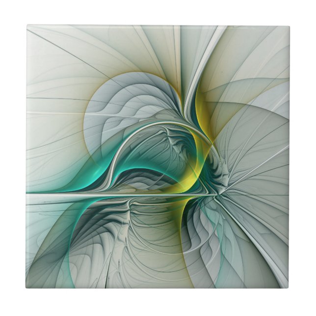 Azulejo De Cerâmica Fractal Teal De Turquoise Com Ouro Hipnótico (Frente)