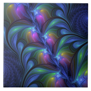 Azulejo De Cerâmica Fractal verde cor-de-rosa Abstrato azul-colorido