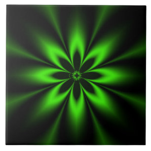Azulejo De Cerâmica Fractal verde da explosão da flor