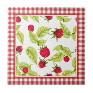 Azulejo De Cerâmica Framboesas em Red Gingham