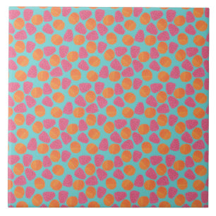 Azulejo De Cerâmica Framboesas Tangerinas de Turquesa Brilhante Blue
