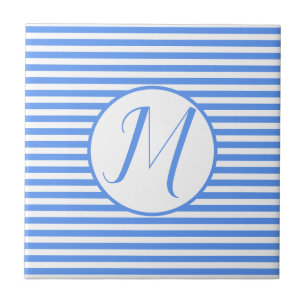 Azulejo De Cerâmica Frame Azul Monograma - Letra M