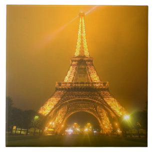 Azulejo De Cerâmica França, Paris. Torre Eiffel iluminada às 3
