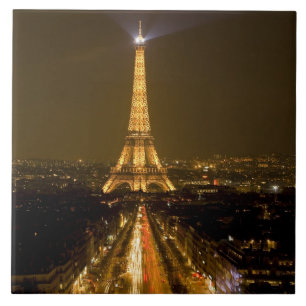 Azulejo De Cerâmica França, Paris. Vista noturna da Torre Eiffel