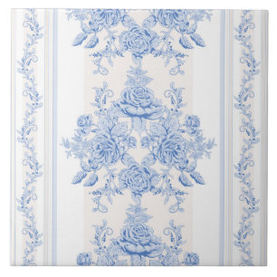 Azulejo De Cerâmica Francês,chique, vintage,azul pálido,branco,contado