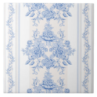 Azulejo De Cerâmica Francês,chique, vintage,azul pálido,branco,contado