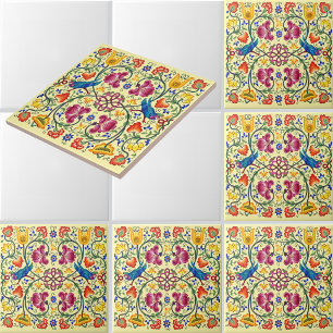 Azulejo De Cerâmica Frango Country no Jardim de Flores Padrão Retro