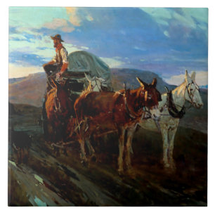 Azulejo De Cerâmica Frank T Johnson Western Art "California or Oregon"