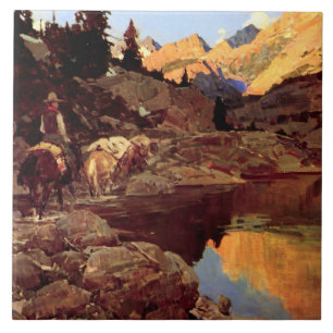Azulejo De Cerâmica Frank Tenney Johnson Arte Ocidental "Lago da Monta