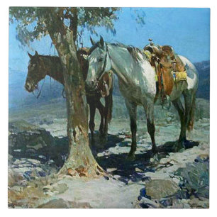 Azulejo De Cerâmica Frank Tenney Johnson Arte Ocidental “Noite Silenci