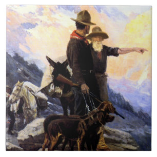 Azulejo De Cerâmica Frank Tenney Johnson Western Art "Mountain Hunt"