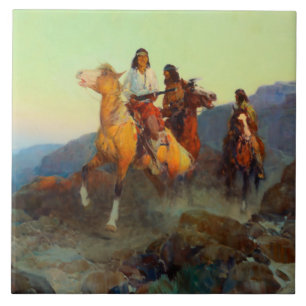 Azulejo De Cerâmica Frank Tenney Johnson Western Art "Renegade Apache"