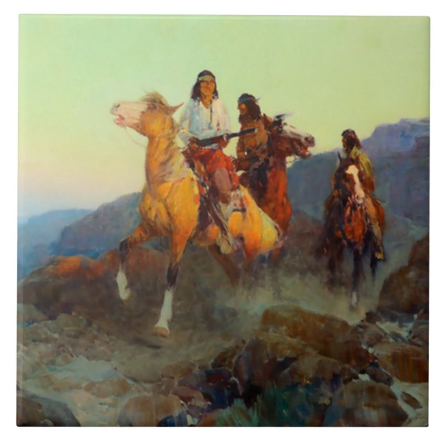 Azulejo De Cerâmica Frank Tenney Johnson Western Art "Renegade Apache" (Frente)