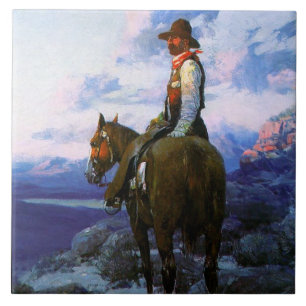 Azulejo De Cerâmica Frank Tenney Johnson Western Art "The Rustler"