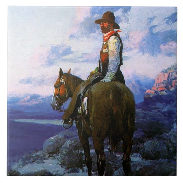 Azulejo De Cerâmica Frank Tenney Johnson Western Art "The Rustler" (Frente)