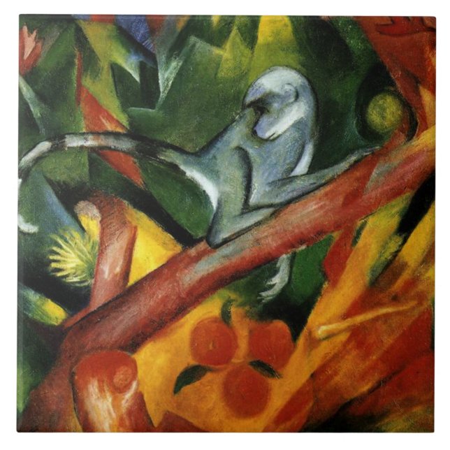 Azulejo De Cerâmica Franz Marc - O macaco, famosa pintura, (Frente)