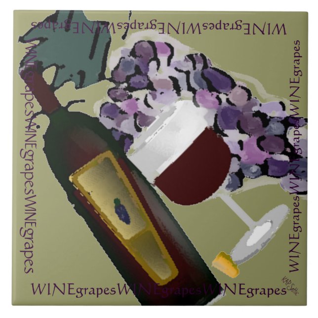 Azulejo De Cerâmica Frasco de Vinho n Uvas M (Frente)