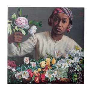 Azulejo De Cerâmica Frederic Bazille - Jovem Mulher com Peonias