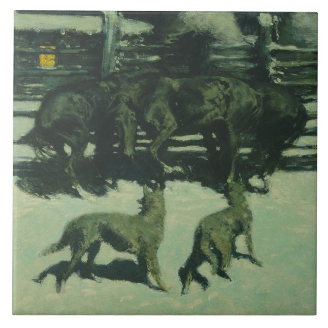 Azulejo De Cerâmica Frederic Remington - A Chamada de Ajuda (Frente)