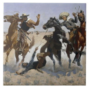 Azulejo De Cerâmica Frederic Remington - ajudando a um camarada