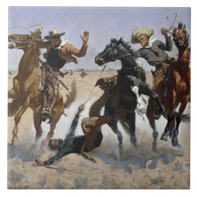 Azulejo De Cerâmica Frederic Remington - ajudando a um camarada (Frente)