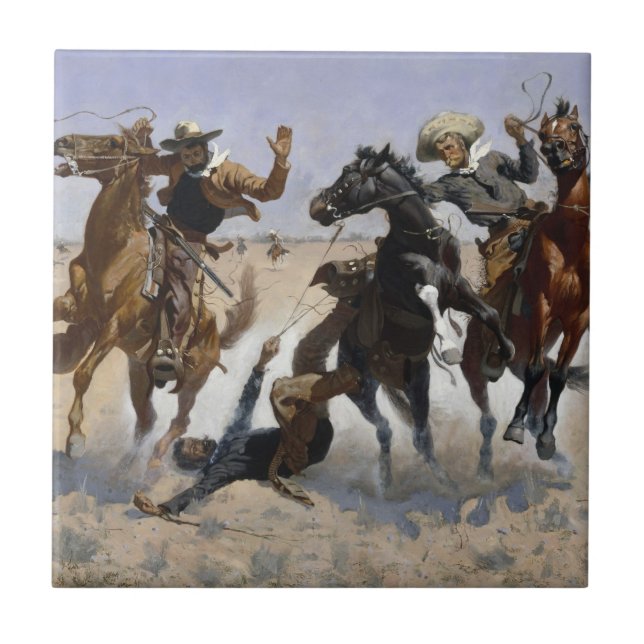 Azulejo De Cerâmica Frederic Remington - Ajudando um camarada (Frente)