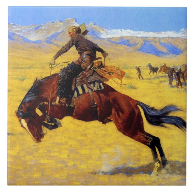 Azulejo De Cerâmica Frederic Remington Art "A Fold Morning on the Rang (Frente)