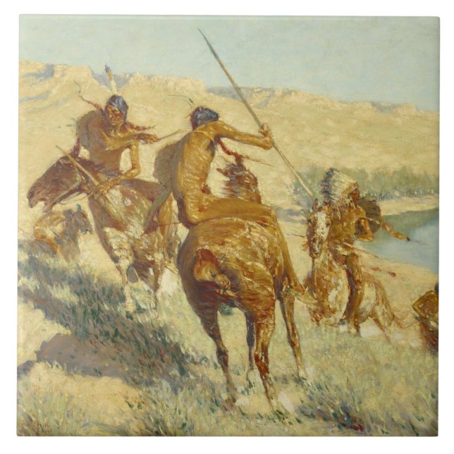 Azulejo De Cerâmica Frederic Remington - episódio da arma do búfalo (Frente)