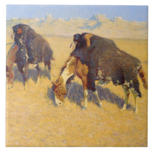 Azulejo De Cerâmica Frederic Remington - Índios Simulando Buffalo