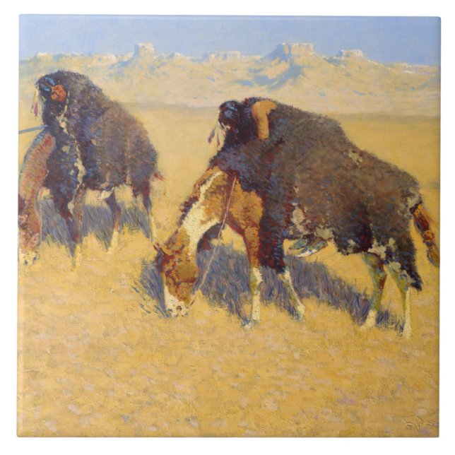 Azulejo De Cerâmica Frederic Remington - Índios Simulando Buffalo (Frente)