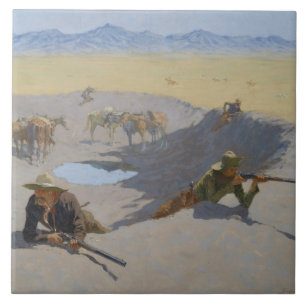 Azulejo De Cerâmica Frederic Remington - luta para o Waterhole