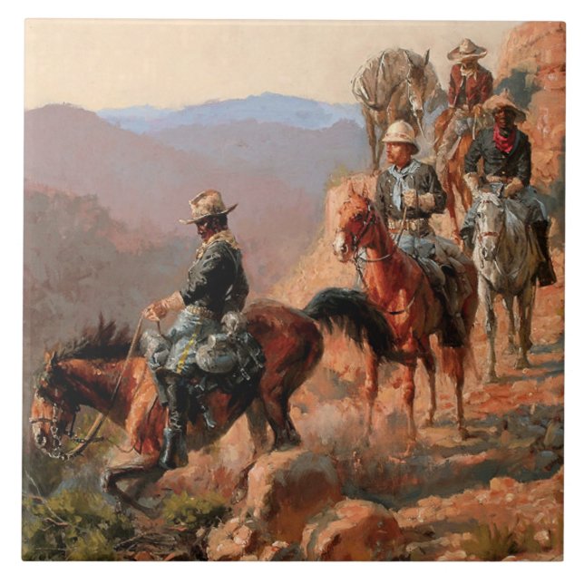 Azulejo De Cerâmica Frederick Remington "Com a 10ª Cavalaria" (Frente)
