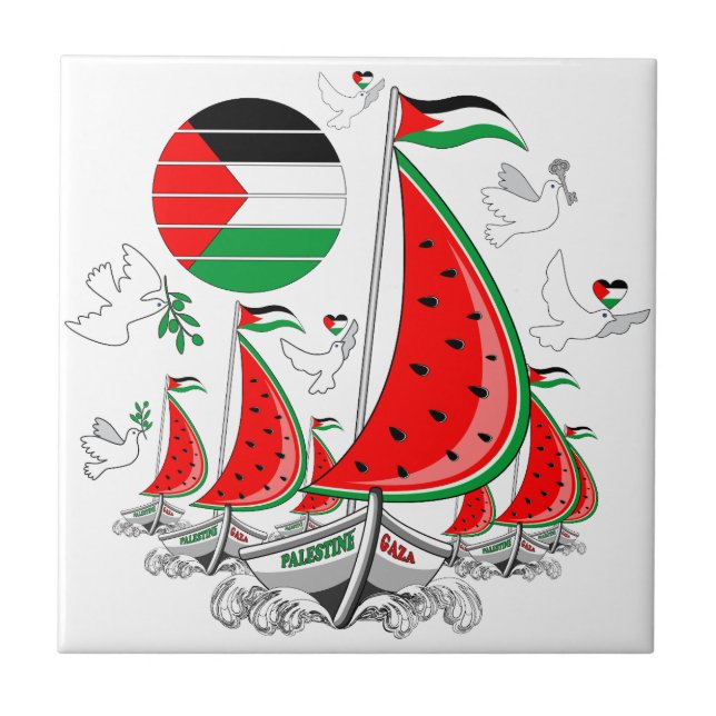 Azulejo De Cerâmica Freedom Global Sumud Flotilla Boats para Gaza (Frente)