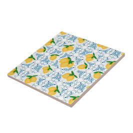 Azulejo De Cerâmica French Country Lemon Blue Floral Tile Pattern