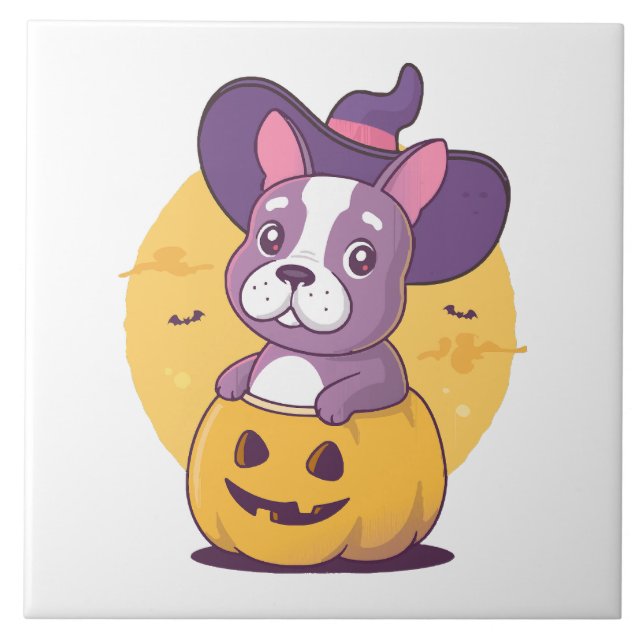 Azulejo De Cerâmica Frenchie Halloween (Frente)