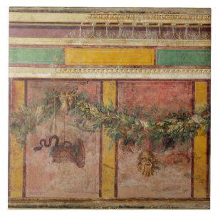 AZULEJO DE CERÂMICA FRESCO ROMANO ANTIGO,MÁSCARA DE SÁTIRA,GARLANDA,FR