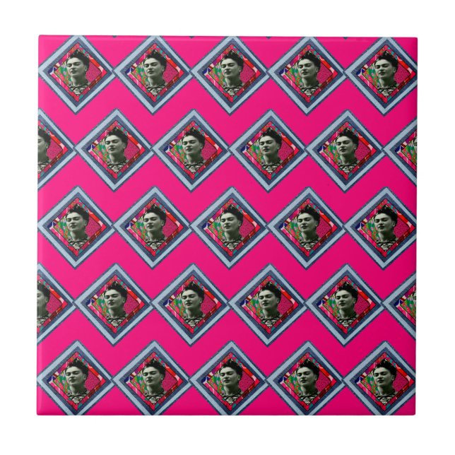 Azulejo De Cerâmica Frida Kahlo Retro Denim Diamond (Frente)