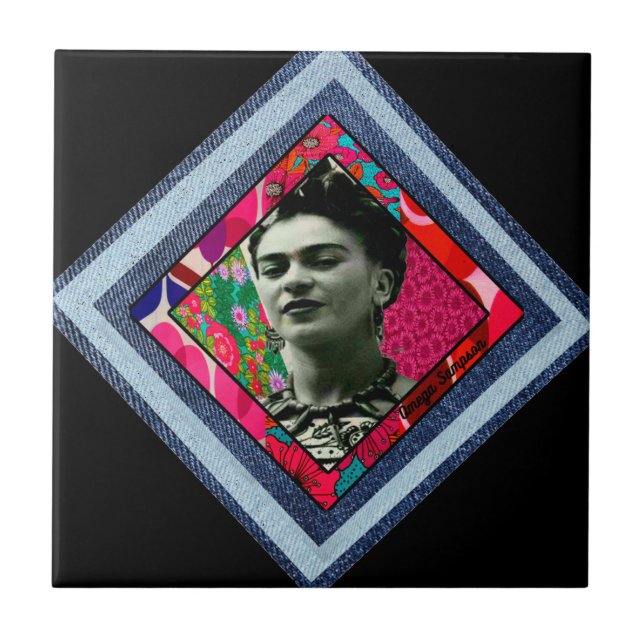 Azulejo De Cerâmica Frida Kahlo Retro Denim Diamond (Frente)