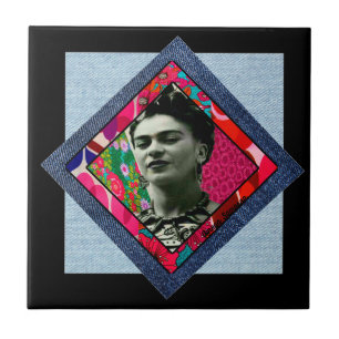Azulejo De Cerâmica Frida Kahlo Retro Pink Denim