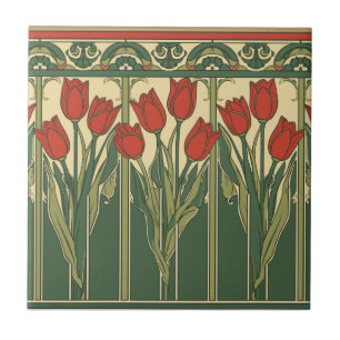 Azulejo De Cerâmica Frieza de Missão Vintage Estilo Tulipa Vermelha