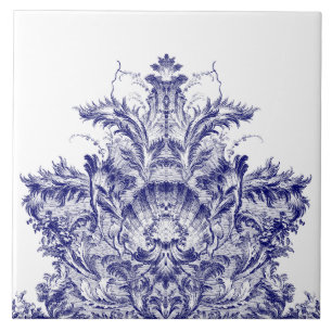 Azulejo De Cerâmica Frieze rococó-rococó-rococó-rolo azul e branco