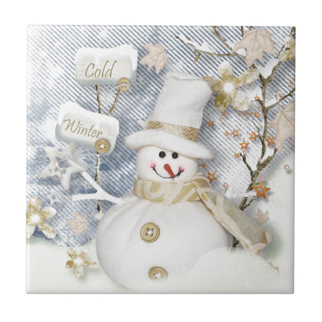 Azulejo De Cerâmica Frio Winter Snowman (Frente)