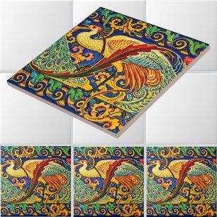 Azulejo De Cerâmica Frisa de Pavões Art Nouveau Retrô por Walter Crane