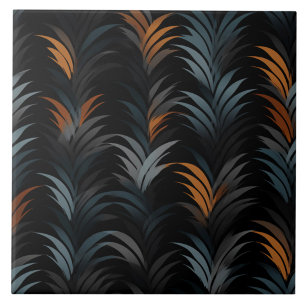 Azulejo De Cerâmica Frondes Art Déco em Laranja e Azul Ardósia