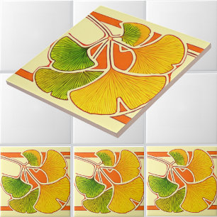 Azulejo De Cerâmica Fronteira de Folhas de Ginkgo Biloba Estilo Artes 