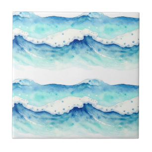 Azulejo De Cerâmica Fronteira de Ondas do Oceano em Aquarela